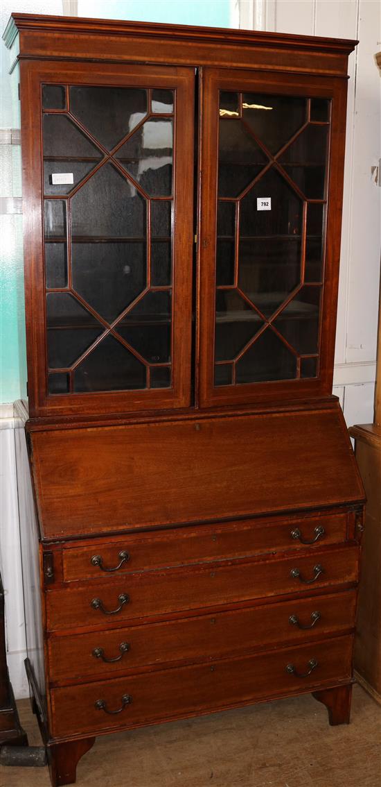 Edwardian inlaid mahogany bureau bookcase(-)
